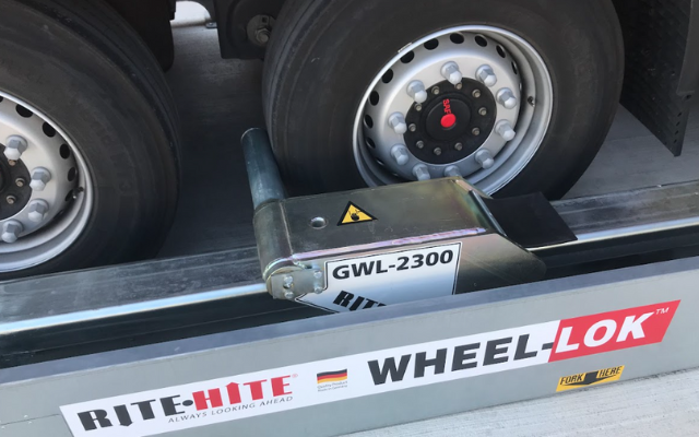 Rite-Hite Global Wheel-Lok positioned against a trailer wheel