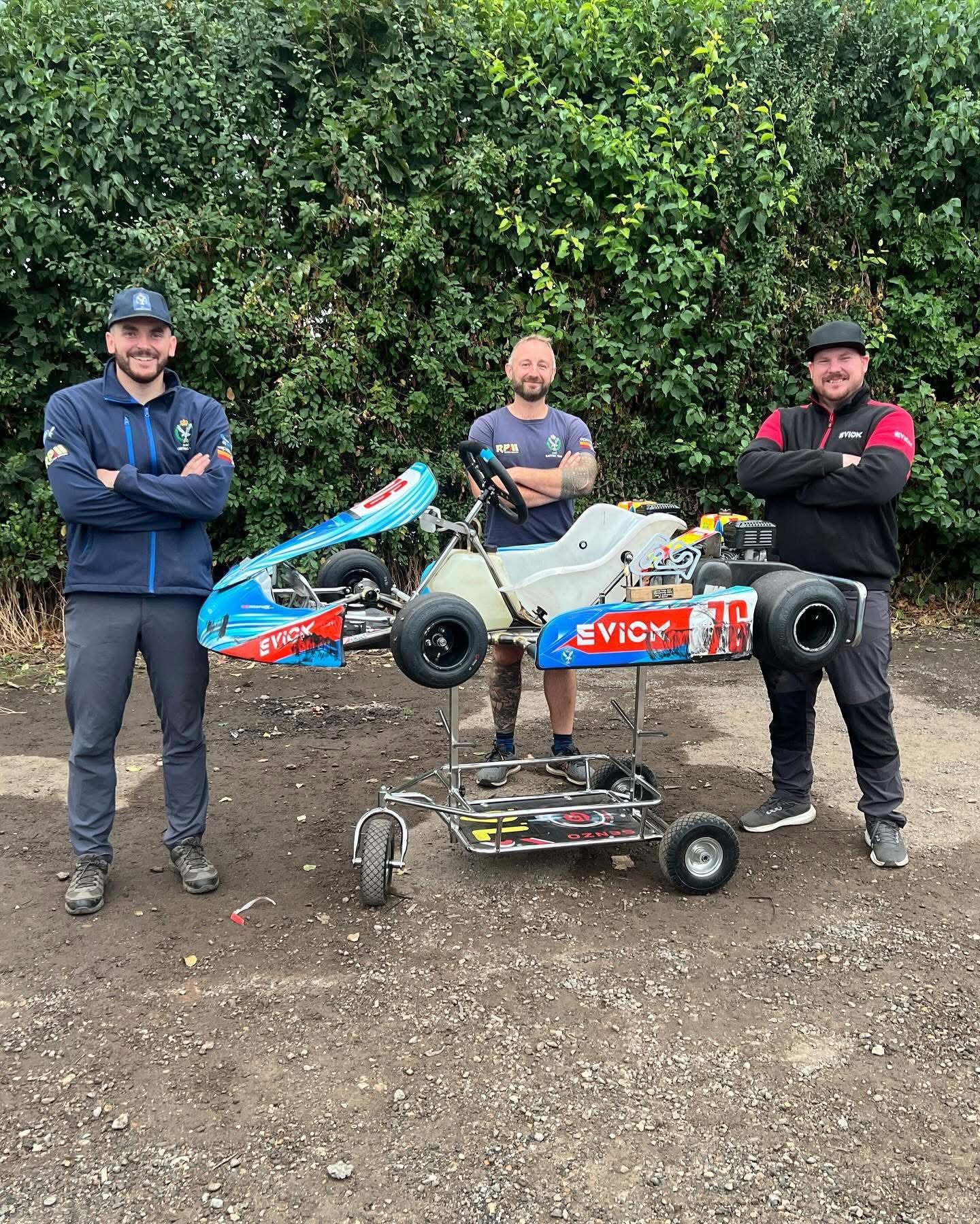 Army Air Corps Karting Team members with EVICK-sponsored kart